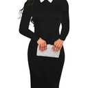 Aphratti Women's Peter Pan Collar Wear to Work Business Office Wear Outfits Classy Fall Midi Sheath Dress with Sleeves XXL