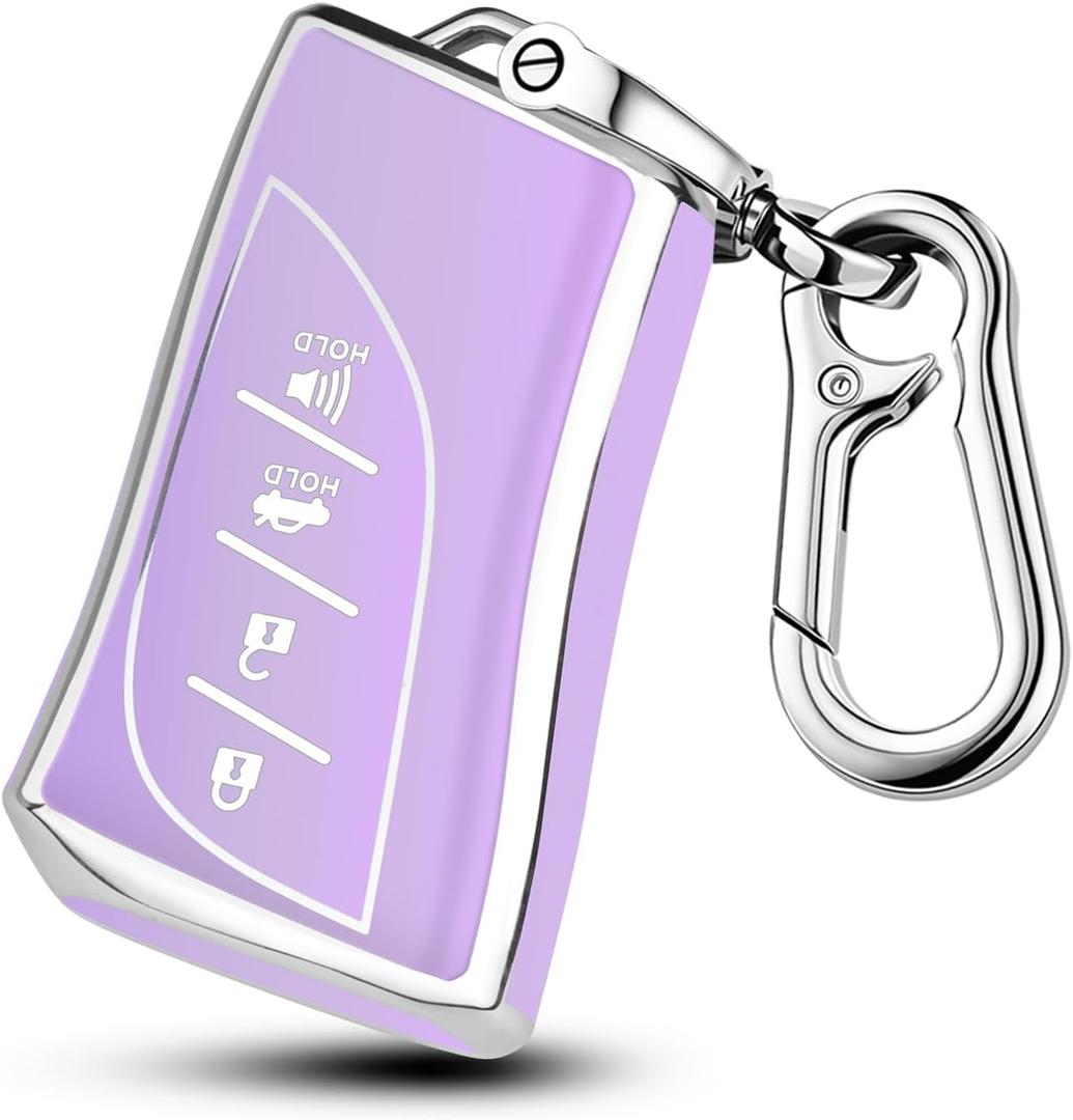 MILD EAST Key Fob Cover Fit for Lexus, 4 Buttons TPU Protection Key Case Compatible with 2018-2025 ES250 ES300h ES350 RX350 UX200 LS500 LS500H LC500 LC500h NX250 NX350 GX550 TX (Silver/Purple)