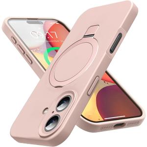 Mag-Ring Designed for iPhone 17 Case, Liquid Silicone [Moisturizing Factor] Extreme Soft Slim Phone Case with Stand [Compatible with MagSafe] for 17 6.3 inch Men Women, Pink