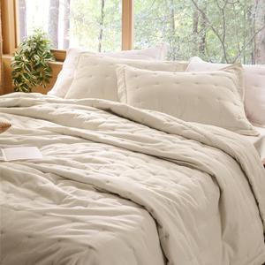Bedsure Linen Quilt King Size, Cotton Linen Blend Quilt Set with Natural Wrinkles - 3-Piece Linen Bedding Set for All Seasons - Natural (106x96)