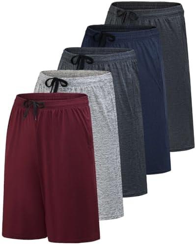 Real Essentials Men’s 5 Pack: 9" Dry-Fit Shorts – Athletic Gym, Workout, Basketball, Running, Casual Lounge Active Pockets, Set 5, L