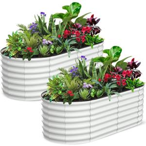 2 Pcs 6x3x2ft Oval Raised Garden Bed, Galvanized Raised Beds,Open-Ended Base Metal Raised Planter Beds,Garden Bed Outdoor,Planter Raised Boxes for Vegetables, Flowers,Tool-Free Asse,White 2 Pcs 6x3x2ft Oval Raised Garden Bed, Galvanized Raised Beds,Open-Ended Base Metal Raised Planter Beds,Garden Bed Outdoor,Planter Raised Boxes for Vegetables, Flowers,Tool-Free Asse,White