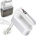 Yomelo 9-Speed Digital Hand Mixer Electric, 400W Powerful DC Motor, Baking Mixer Handheld with Snap-On Storage Case, 5 Stainless Steel Accessories, Flat Beaters, Dough Hooks, Whisk (Silvery & White)