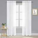 Solid Color Sheer Curtains 84 Inches Long 3 Panels Set - Elegant Lightweight Grommet Light Filtering Window Voile Panels/Drapes/Treatment for Bedroom Living Room W42 x L84 Inch, White, with strings to tie