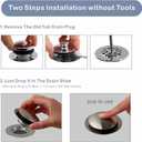 Brushed Bathtub Drain Stopper, Universal Pop Up Bath Drain, Hidrop Tip Toe Tub Drain Stopper, Conversion Kit Assembly, Replaces Lift and Turn, Tip-Toe and Trip Lever drains for Tub, EZ Install (Brushed)