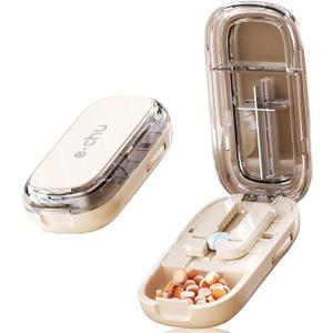 DUBSTAR Pill Cutter Splitter for Cutting Multiple Pills, 1/2 1/4 Pill Cutter Splitter for Small and Tiny Pills (Clear Beige)