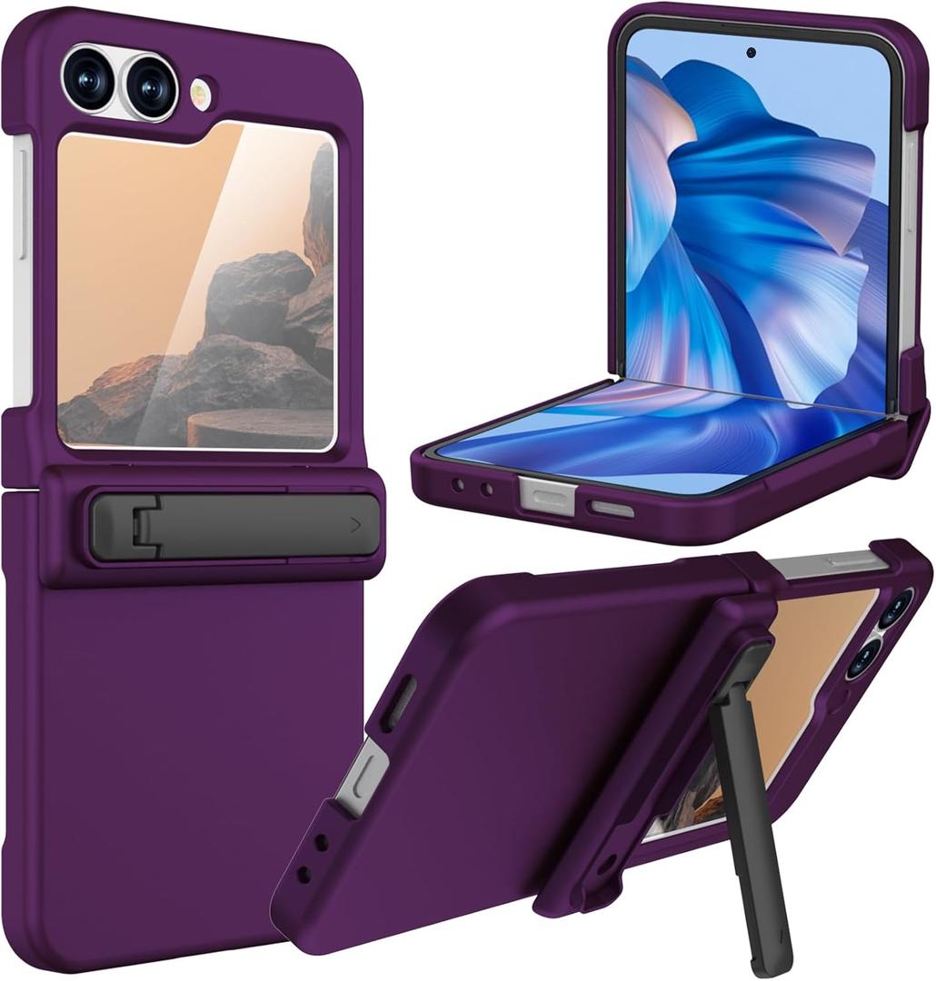TDTOK Design for Samsung Galaxy Z Flip 6 Case, Ultra Slim Hard PC Z Flip 6 Full Body Protective Case with Hinge Protection and Back Scree Protector and Foldable Kickstand Purple