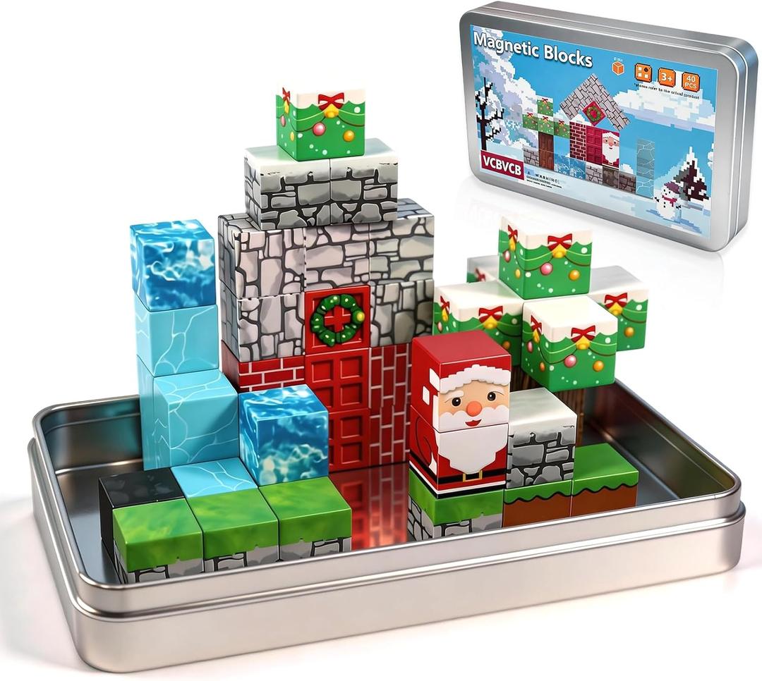 Travel Magnetic Blocks Set  40PCS Christmas STEM Building Toys for Kids Ages 3-5, 5-7, 4-8, 8-12, Non-Toxic & Fully Encased Magnets (40 PCS Travel Magnetic Blocks)