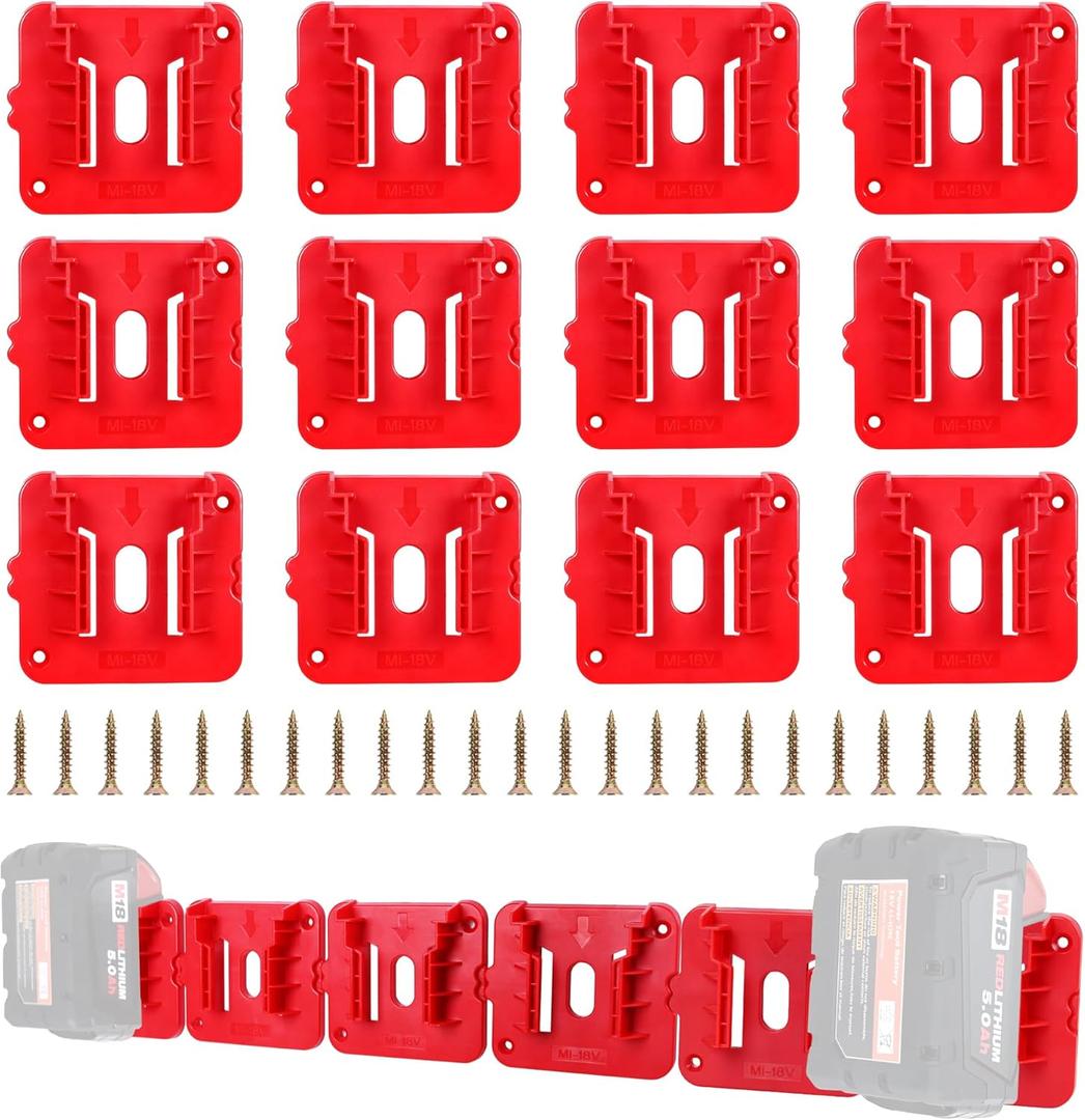 12 Pack Battery Holder for Milwaukee M18 18V Battery Mounts Dock Holder Fit for M18 48-11-1815 48-11-1828 48-11-1850 48-11-1860 (w/24 Screws, No Battery)