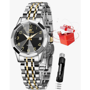 OLEVS Watches for Women Diamond with Date Luxury Leather Female Waterproof Women Wrist Watch Analog Dress Stainless Steel Ladies Watch Luminous Calendar Women Watch Green/Silver/Red Dial