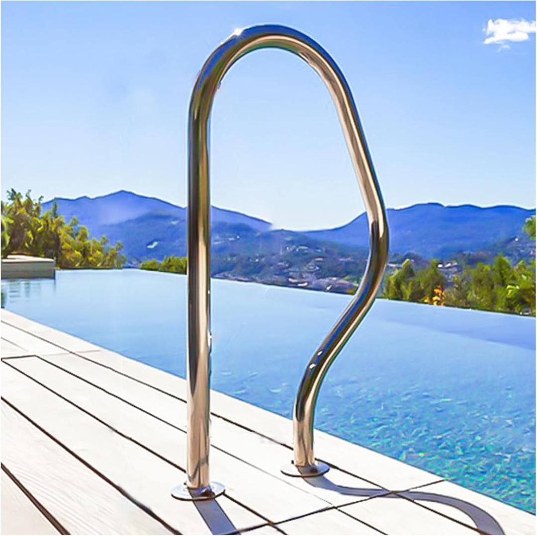 Stainless Steel Pool Handrail - 304 Stainless Steel Pool Rail | Expansion Screws Included | 330lbs Load Capacity | 31.5x18.5inch | 800x470MM | for In-ground Pools | No pre embedding Required