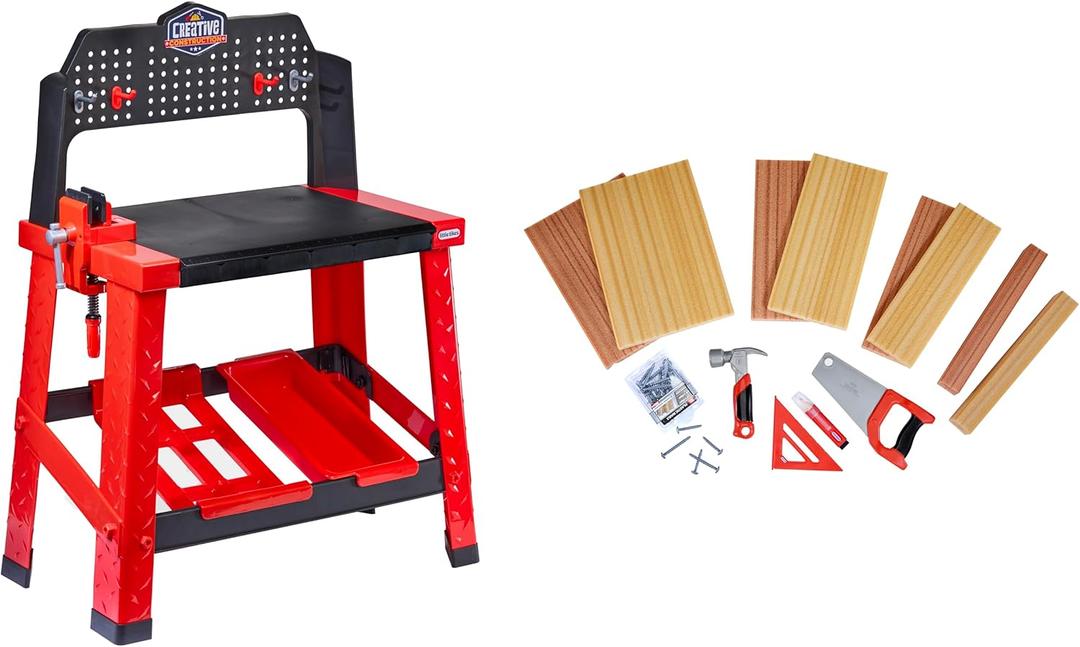 Little Tikes Creative Construction Workbench with 15+ Accessories, Pretend Play Construction Set, for Boys and Girls Ages 3+ Years, One Size