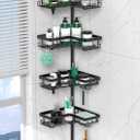 Corner Shower Caddy Tension Pole - 4 Tier Stainless Steel Rustproof Shower Corner Caddy for Bathtub Bathroom Shower Organizer Shelves Adjustable Pole 25-114.2 Inch Black