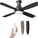Consciot 52 Inch Ceiling Fan With Lights, Modern Black Ceiling Fan, Remote Control, Quiet Reversible DC Motor, Flush Mount, Dimmable 3CCT LED Light, Double Finish Blade, For Indoor Bedroom Living Room