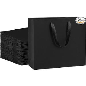 BagDream 12.5x4.5x11 25Pcs Gift Bags Heavy Duty Kraft Black Paper Bags with Handles, Sturdy Large Paper Gift Sacks for Shopping, Retail, Merchandise, Wedding Party Favor