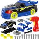 Coogam Take Apart Racing Car with Electric Screwdriver Tool, Fine Motor Skill Toy Car Construction Set STEM Building Learning Game with Light and Sound Gifts for Year Old Boys and Girls