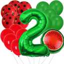 Watermelon Balloons Foil Number 2 Balloon Fruit Watermelon Foil Balloon Green Red Latex Balloons for Watermelon Birthday Decorations Fruit Ballons Arch Kits Party Summer Balloon Sets
