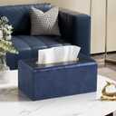 PU Leather Tissue Box Cover Rectangular Tissue Box Holder for Boxes Up to 3.9" Tall, Decorative Rectangle Tissue Cover for Bathroom Living Room Car Office (Navy Blue)