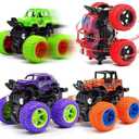 Monster Truck for Boys 3 4 5 6 7 Year Old,4 Pack Push and Go Friction Powered Car Toys, Double-Directions Inertia Pull Back Vehicle Set,Birthday Party Gift for Kids