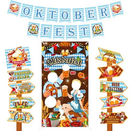 Pack of 5, 30Pcs Oktoberfest Photo Prop Banner Set-78 x 28 inches Bavarian German Throwing Theme Party Game Banner, Hanging Garland, Welcome Yard Signs, Ideal for Family Beer Theme Party Decor Backdrop Supplies