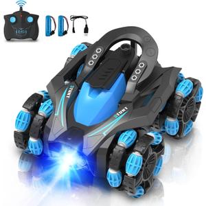 Eulogia RC Stunt Car for Boys 5-12, High Speed 360 Rotating, Drift 4WD Remote Control Car with Headlights, 2.4GHz Electric Rechargeable Race Stunt Toy Car for Boys Girls Birthday (Blue)