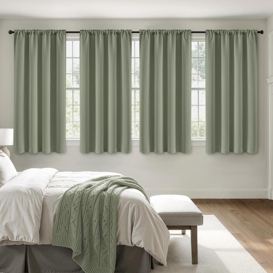 MIULEE Blackout Curtains 4 Panels Sets Sage Green 72 Inch Length, Top and Bottom Rod Pocket Room Darkening Curtains for Bedroom Windows, 4 Pack Solid Thermal Insulated Light Blocking Curtain Drapes