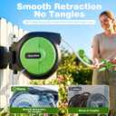 Retractable Garden Hose Reel 100FT x 5/8 in, Wall Mount Water Hose Reel for Outside with Auto Rewind, Tangle-Free Guide, 180 Swivel Bracket, Lock at Any Length, High-Pressure Flow, 10-Pattern Nozzle