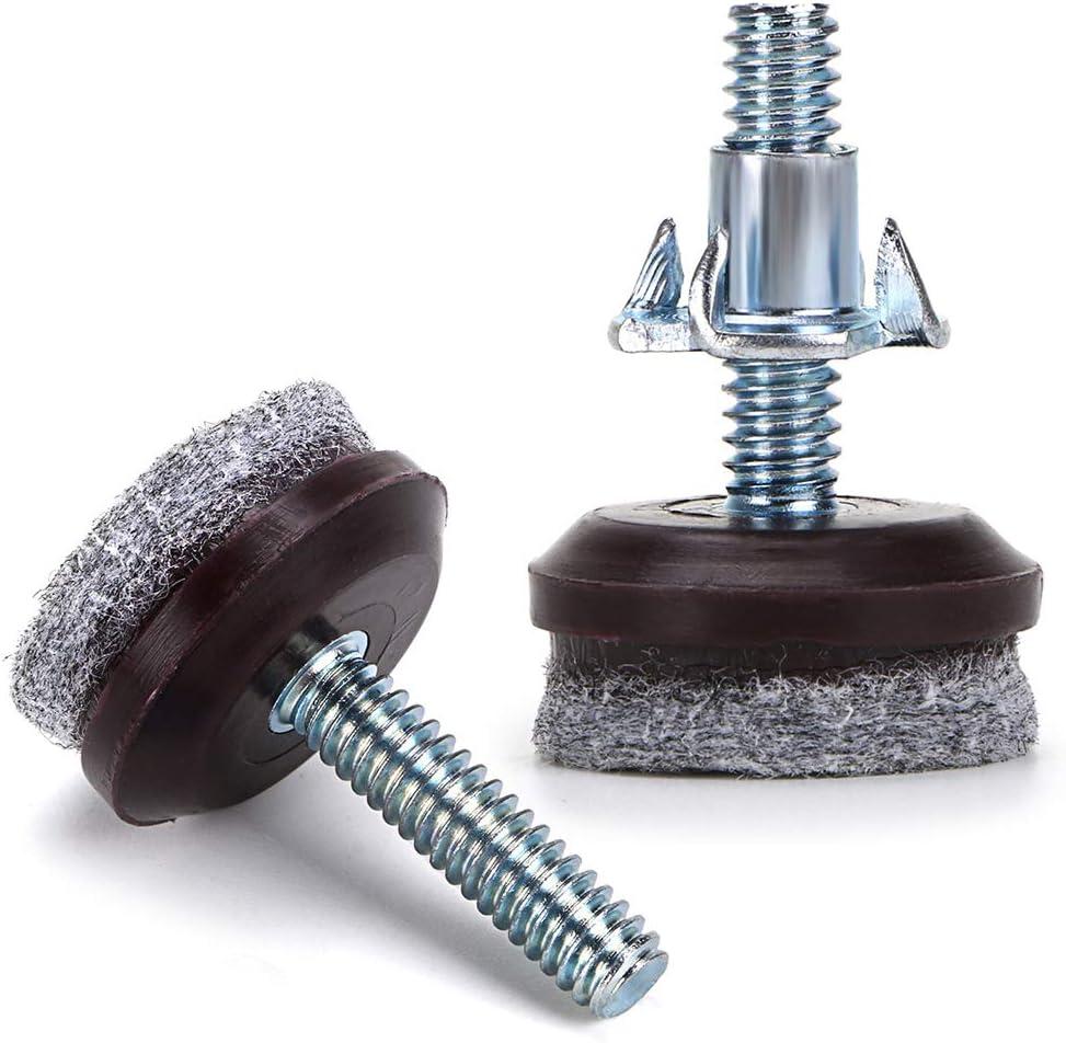 OwnMy 5PCS High Density Felt Glide Pads with 1/4"-20 Screw Thread and 1" Bolt Length, 5/16" Drill Hole T-Nut Adjustable Furniture Levelers Chair Table Leg Levelers Floor Protector Pads, Dark-Brown