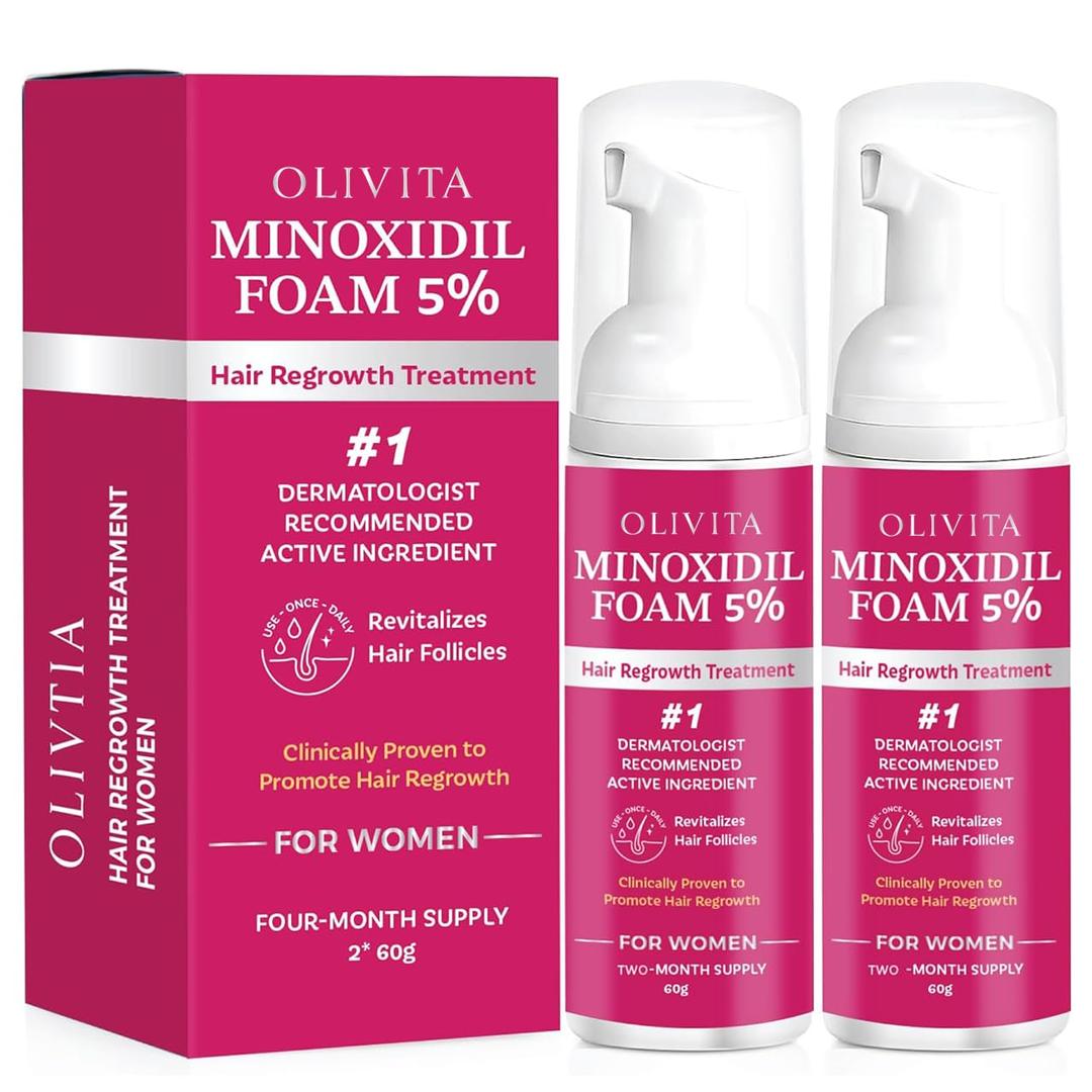 5% Minoxidil Foam for Women Hair Growth: Extra Strength Hair Regrowth Treatment Revitalize Hair Follicles & Regrow Thicker, Fuller Hair Hair Loss Solution 2pcs