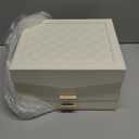 Amearea Jewelry Box Organizer for Women Girls with Mirror, 3-Layer Large Jewelry Storage Case, Synthetic Leather Jewelry Holder Organizer with Removable Tray for Necklaces Earrings Rings, White