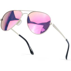 SIPHEW Womens Aviator Polarized Sunglasses - Oversized Mirrored Double Bridge Sunglasses w UV Protection for Women/Men