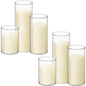 Shihanee Set of 6 Pillar Candles with Glass Cylinder Vases Clear Cylinder Hurricane Candleholders for Slim Tall Pillar Candles Wedding Table Centerpieces(3'' X 5.9", 7.9", 9.8",Ivory)