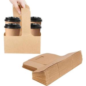 Kaderron 40 Pack Kraft Drink Carrier with Handles - 2 Cups or 4 Cups Assemblable Disposable Paperboard Drink Holders Great for All Your Drink and Food Delivery(2 Cup-40 Pack)