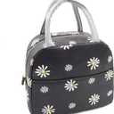 Sonuimy Insulated Lunch Bag Women, Reusable Cute Tote Lunch Box for Adult & Men, Leakproof Cooler Lunch Bags for Work Office Travel Picnic (Black with White Daisy)