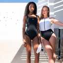 ARENA Women’s Silvia Shapewear One Piece Swimsuit Cross Back B Cup Built in Bra Ladies Bathing Suit Shaping Tummy Control Swimwear, Black/White/Black, Size 34