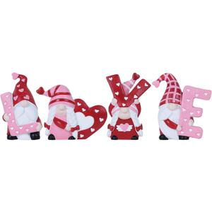 MEETYAMOR Valentines Day Decor, 4 PCS Resin Love Gnomes Figurines for Valentines Day Decorations, Sweet Heart Gnome Statues for Home Indoor Living Room Table Mantle Shelf Tired Tray, Red Pink