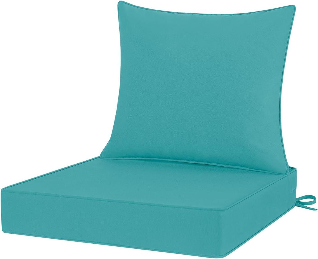 Outdoor Chair Cushions 22x22, Patio Furniture Cushions with Removable Cover, Outdoor Deep Seat Cushion Set with Ties and Handle, Waterproof Outdoor Cushions for Chair Sofa Couch, Teal