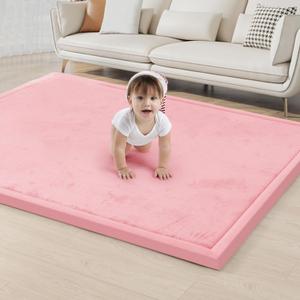 ACOMOPACK Baby Play Mat for Floor 1.3" Thick Memory Foam Play Mat 79"157" Tummy Time Crawling with Non-Slip Bottom for Living Room,Nursery,Soft Velvet Playpen Mats for Kids,InfantsPink