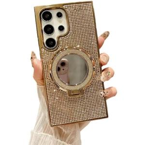 Caseative for Samsung Galaxy S24 Ultra Case,Glitter Bling Sparkle Diamond Mirror with Stand Holder Magnetic Compatible with MagSafe (Gold,S24 Ultra)