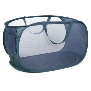 Durable Collapsible Laundry Baskets, Mesh Pop Up Laundry Hamper with Side Pocket, Foldable Clothes Storage Hamper with Reinforced Carry Handles for Laundry, Bathroom, Kids Room, Dorm or Travel Navy