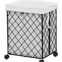 Rolling Laundry Hamper with Wheels, Detachable & Washable Lining, Metal Frame, Foldable Storage Basket for Bedroom, Bathroom, Laundry Room - 93L, White, 18"L x 13.8"W x 22.8"H