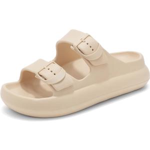 Womens Platform Cloud Slides with Arch Support, Adjustable Double Buckle Recovery Sandals, Comfort Lightweight Ultra Cushion Wedge Sandal