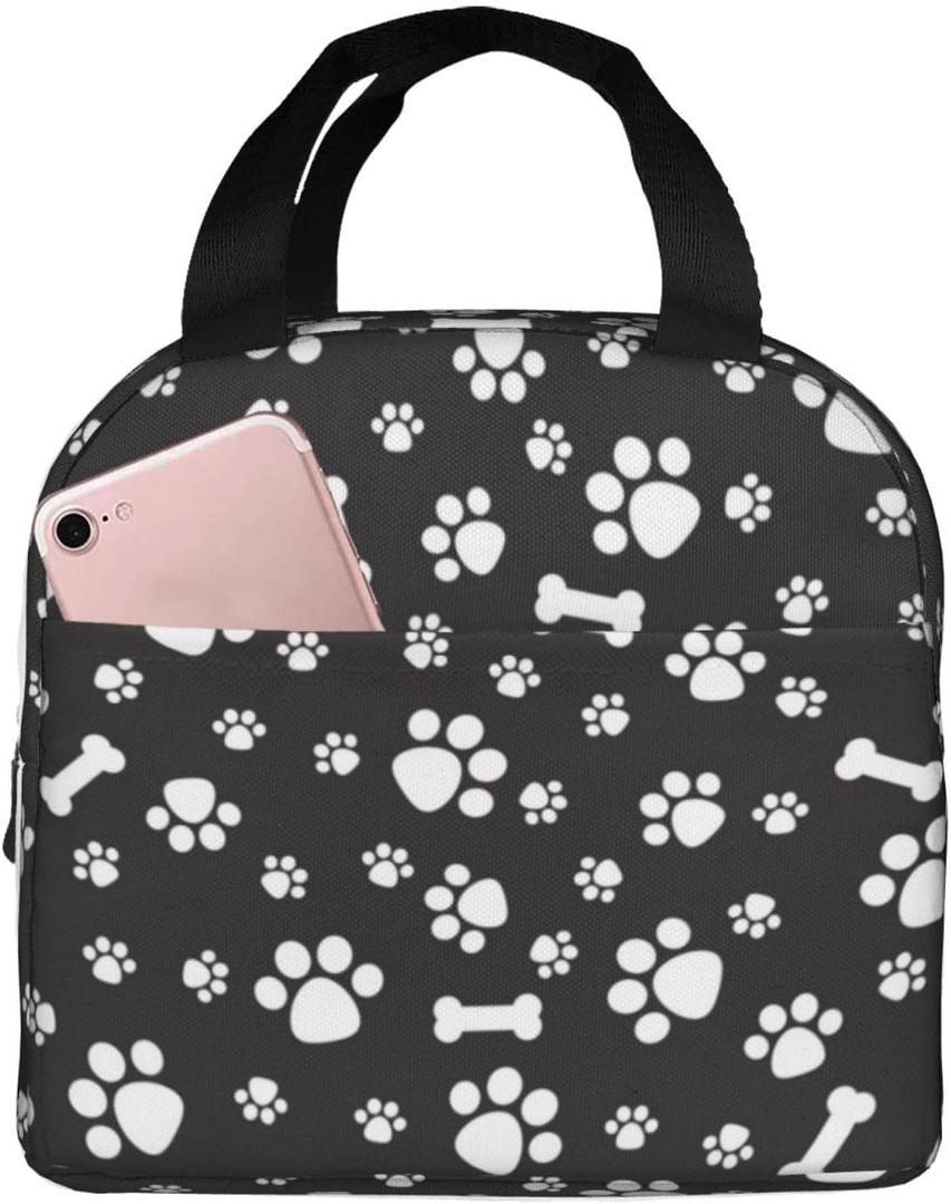 Dogs Paws and Bones Lunch Bag Reusable Insulated Cooler Lunch Bags Portable Lunch Bag For Women Men