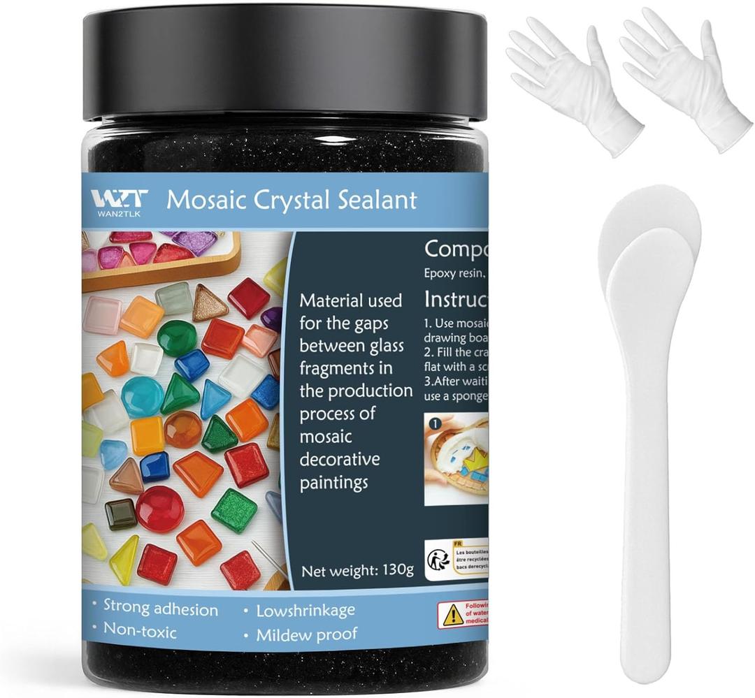 Mosaic Crystal Grout 130g, Mosaic Tile Accessories, No Water Needed, Fast-Drying, Essential for Handmade Grouting, Mosaic Crystal Sealant for All Tiles & Surfaces (Black)