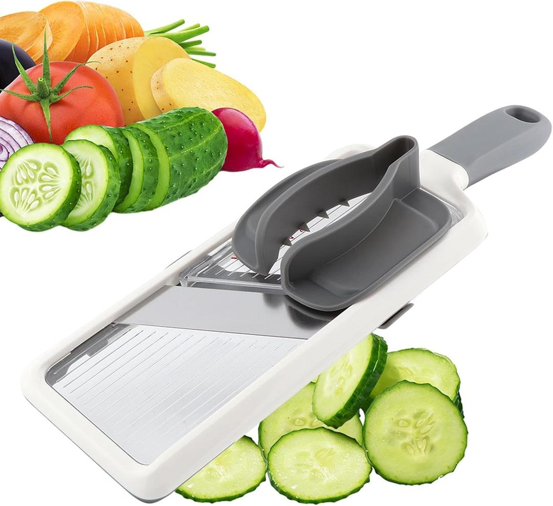 Multi Handheld Mandoline Slicer with Adjustable Stainless Steel Blade - Vegetable Grater Cucumber Slicer - Cheese Grater, Gray