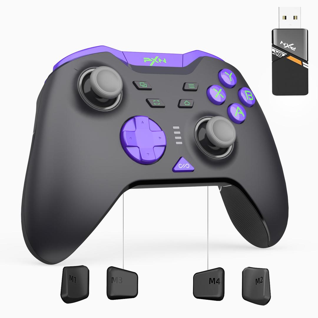 PXN P5 8K Wireless Gaming Controller, Capacitive Joystick, 2.4G PC Controller, Hall Triggers, Dual Vibrators, APP, 4-Macro, 3-Mode(2.4G/BT/SW), for PC, Switch, Android, iOS