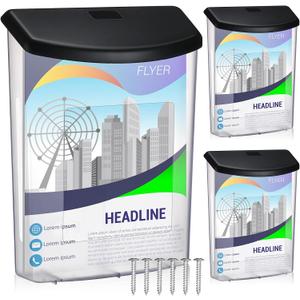 Menkxi (3boxes)- 3 Pcs Outdoor Estate Brochure Box Plastic Brochure Waterproof Wall Mount Flyer Holder Mail Box Business Card Holder for Office Store Estate Supplies (Black)