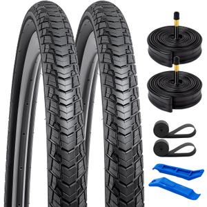 YUNSCM 2-PCS 700C Road Bike Tires 700x38C/40-622 and 700C Bike Tubes Schrader Valve with 2 Rim Strips Compatible with 700x36C 700x37C 700 x 38C 700x39C 700x40C Bike Bicycle Tires and Tubes (Y-1128)