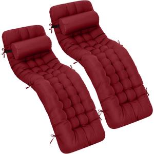 Tudomro 66'' Outdoor Chaise Lounge Cushion Waterproof Patio Pool Chaise Lounge Cushion with Headrest Pillow Tie Fade Resistant Replacement Longue Rocking High Back Chair