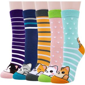 5 Pairs Womens Socks Funny Dog Socks Compatible with Chalier Cozy Cute Animal Ladies Sock Gifts for Women,One Size,Striped Cat